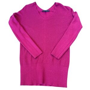 White House Black Market Wool Cashmere V Neck Ribbed Tunic Sweater M Red